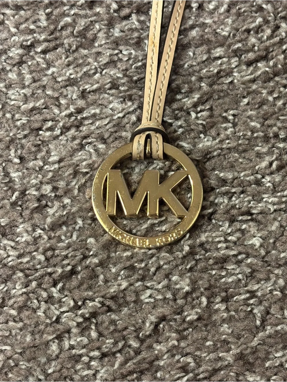 Michael Kors Gold MK Logo Charm with Tan Strap